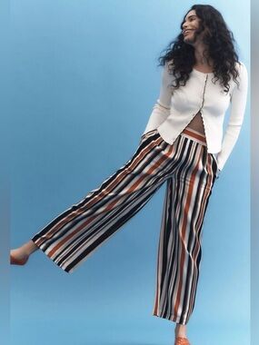 NWOT Anthropologie Striped Wide Leg Pants - Red, Black, White